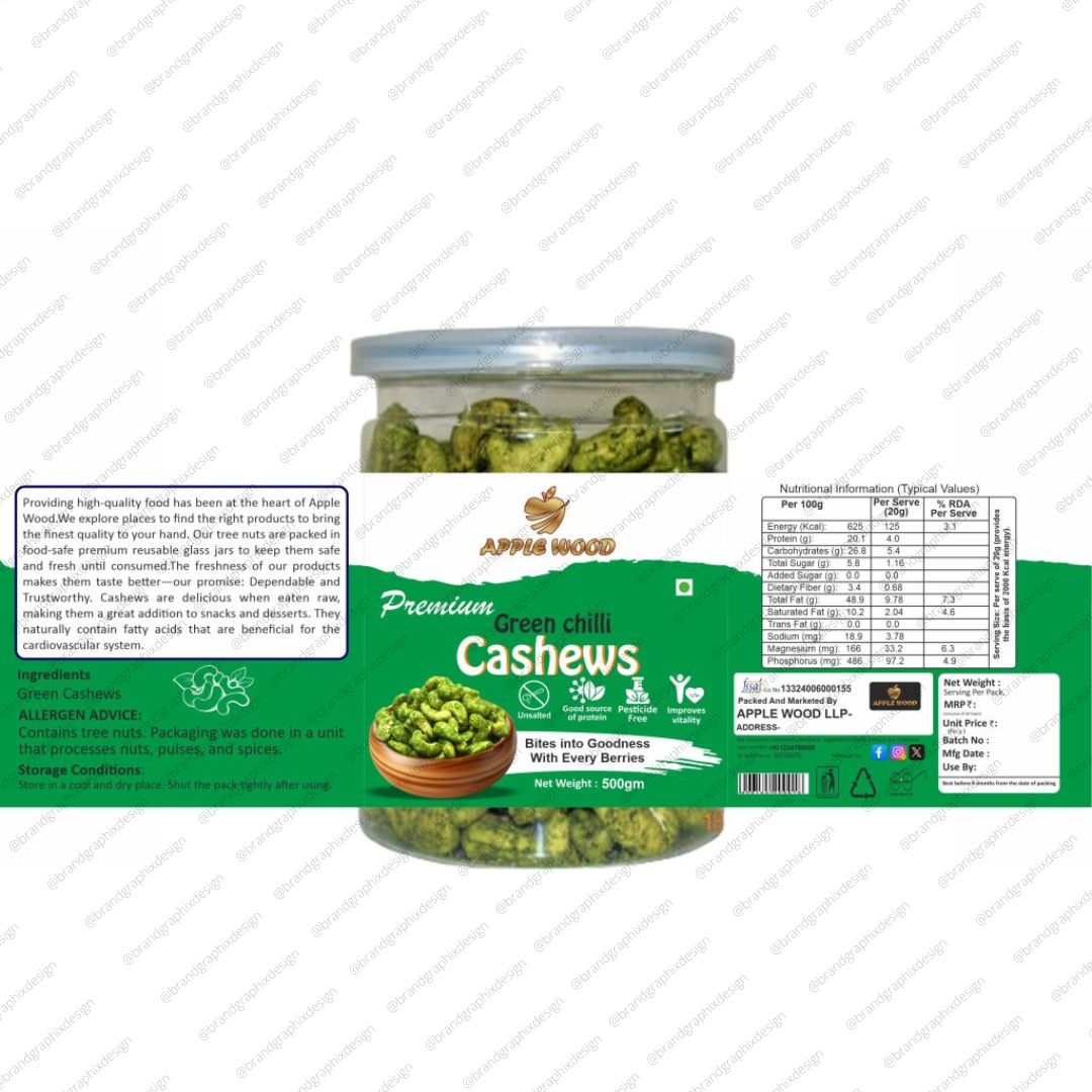 Apple Wood Green Chilli Cashews, Packaging Design