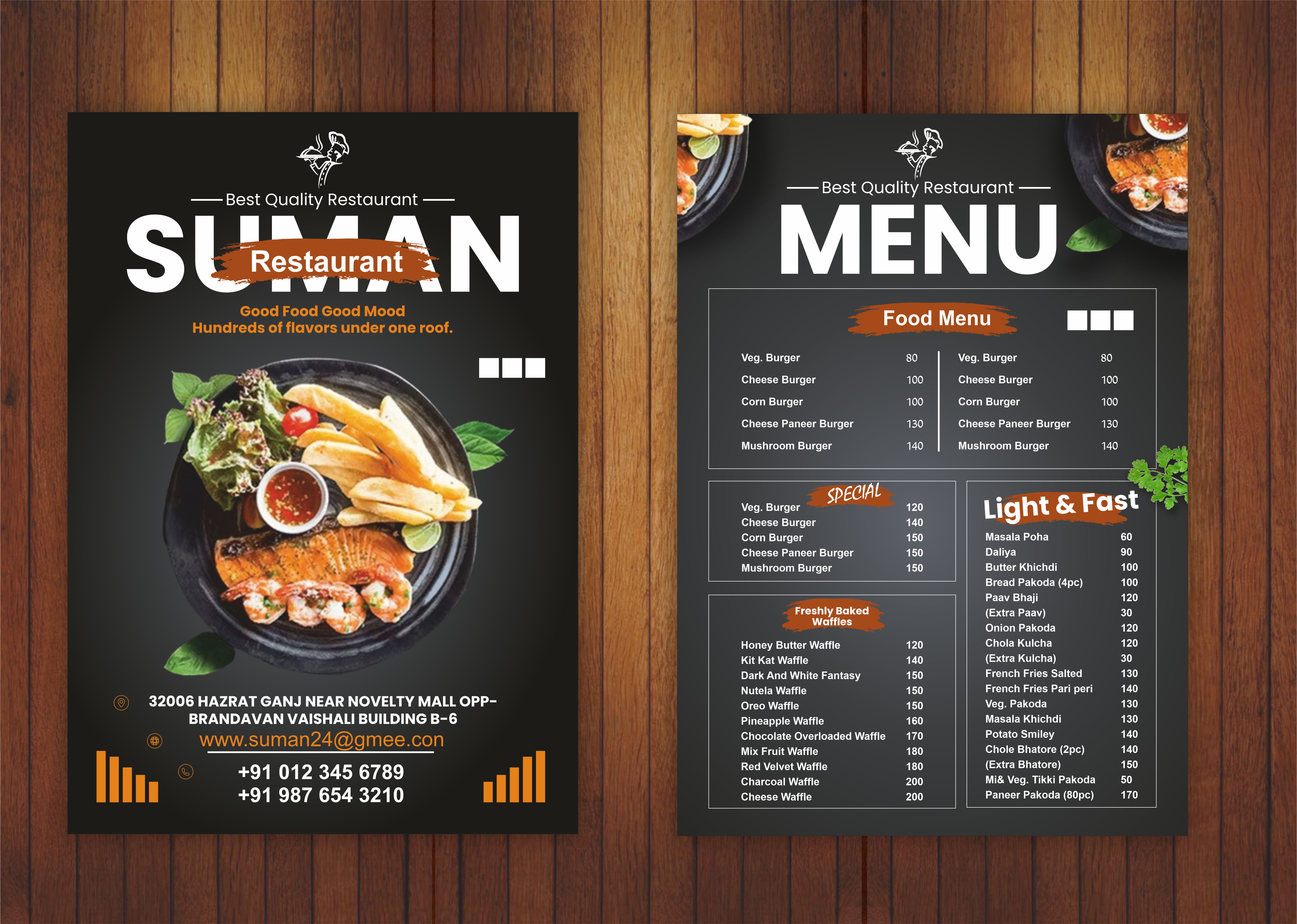 Suman Restaurant Menu, Print Design